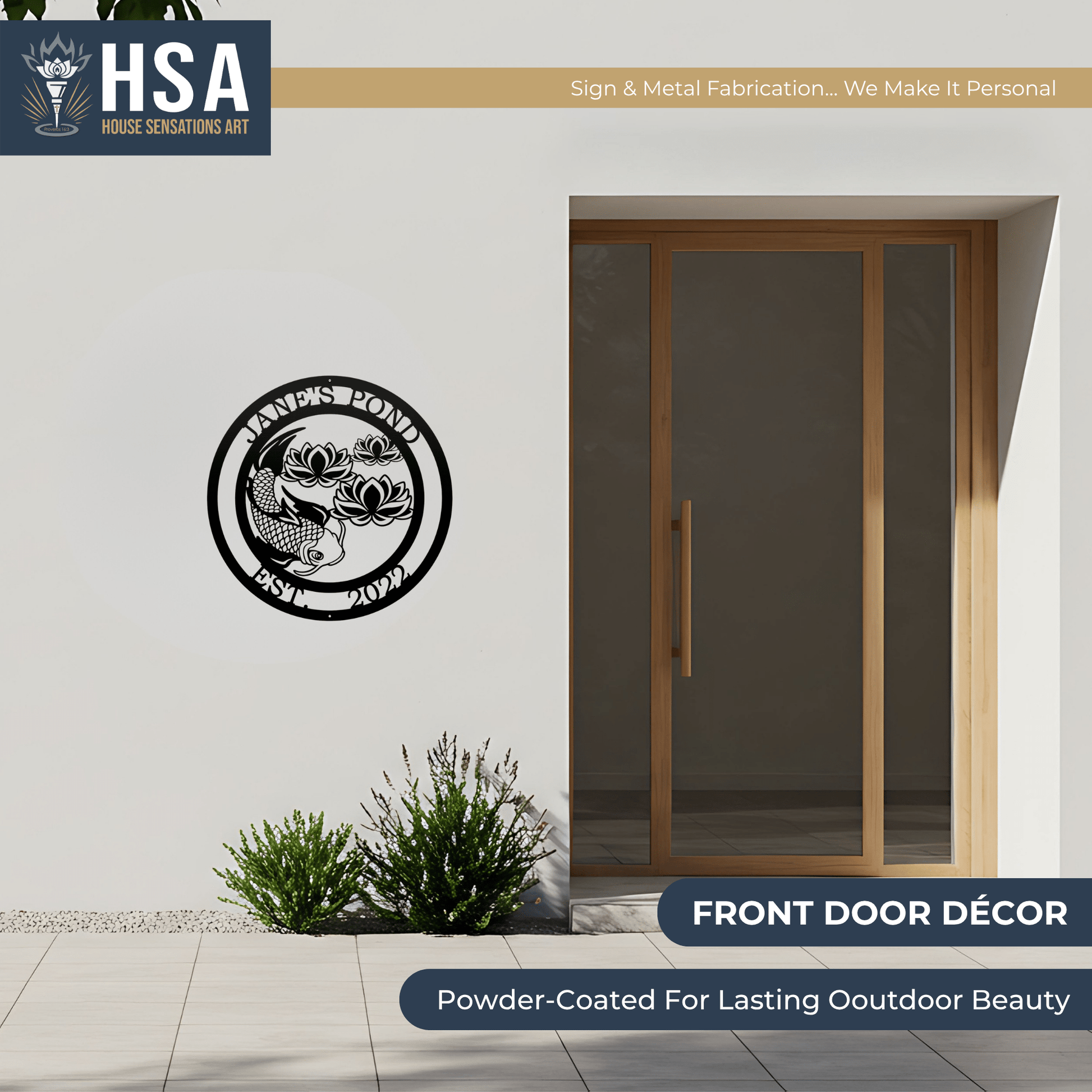 Custom Koi and Lotus Flower Metal Art Zen Decor for Any Space, Asian Inspired Wall Art, Personalized Garden Sign - TTS - HouseSensationsArt