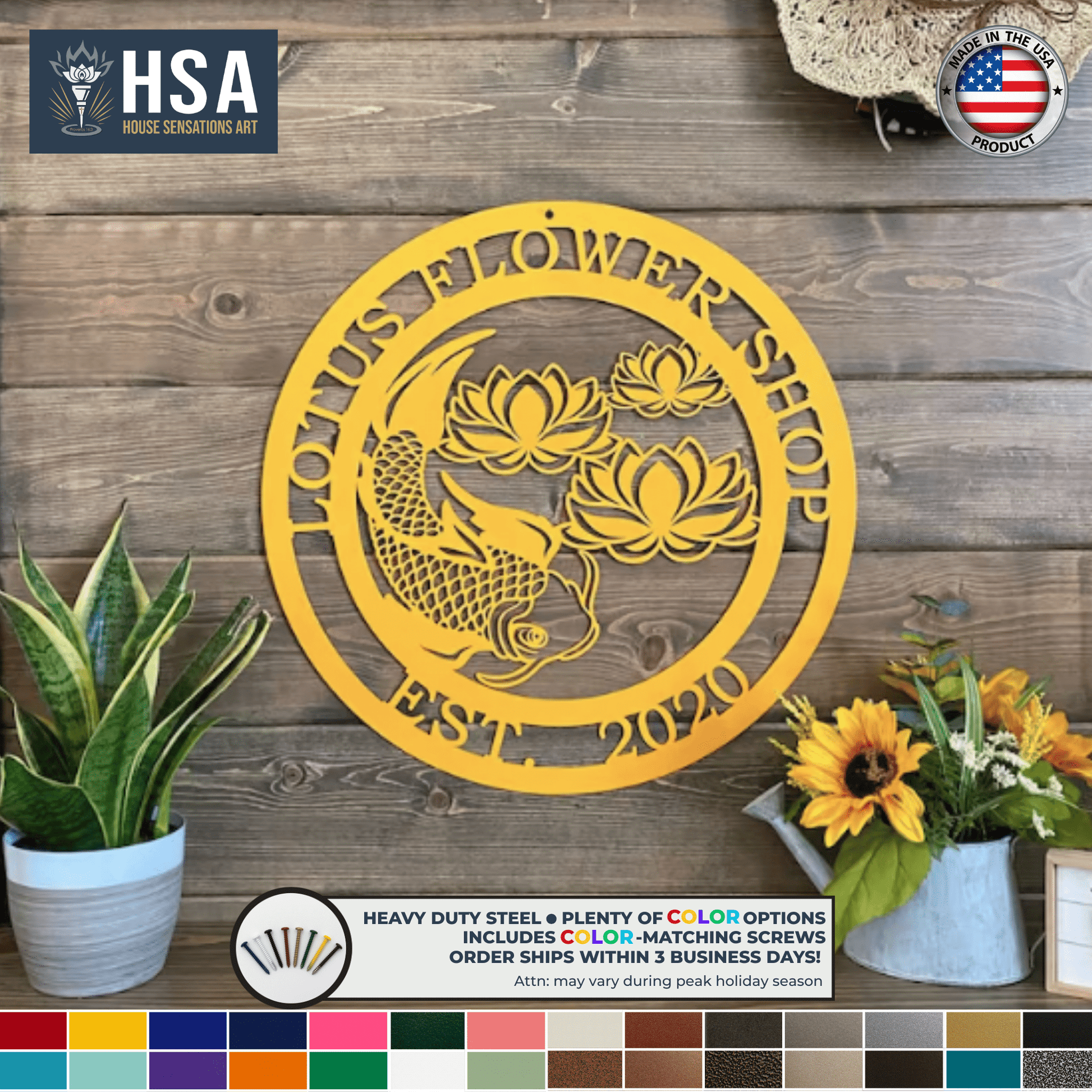 Custom Koi and Lotus Flower Metal Art Zen Decor for Any Space, Asian Inspired Wall Art, Personalized Garden Sign - TTS - HouseSensationsArt