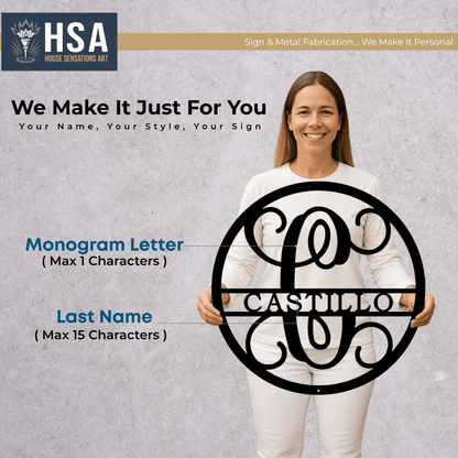 Custom Last Name Monogram Sign – Personalized Wall Decor - HouseSensationsArt
