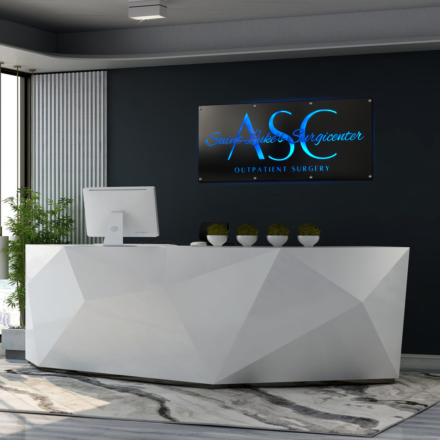Custom LED office sign for interior settings, offering stylish and professional illuminated branding
