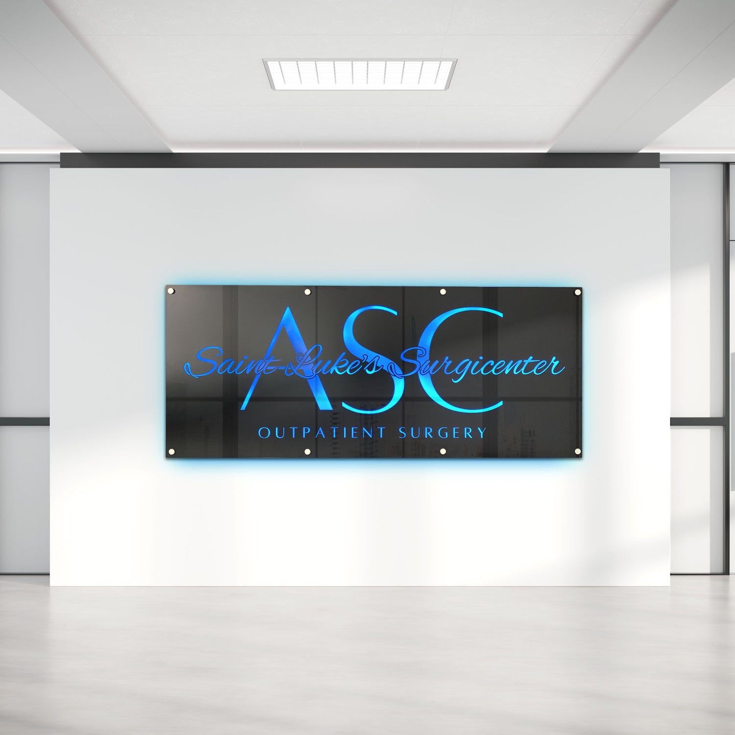 Custom LED office sign in lobby area, enhancing corporate branding and first impressions