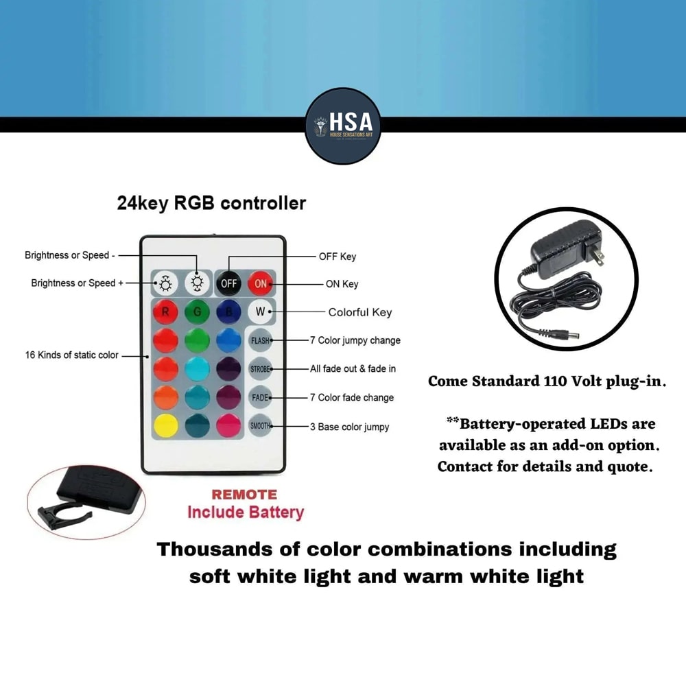 24-key RGB controller with remote and power adapter for custom light box signs displayed on a white background