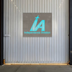 Custom light box sign featuring the Independence Aviation logo on a metallic surface