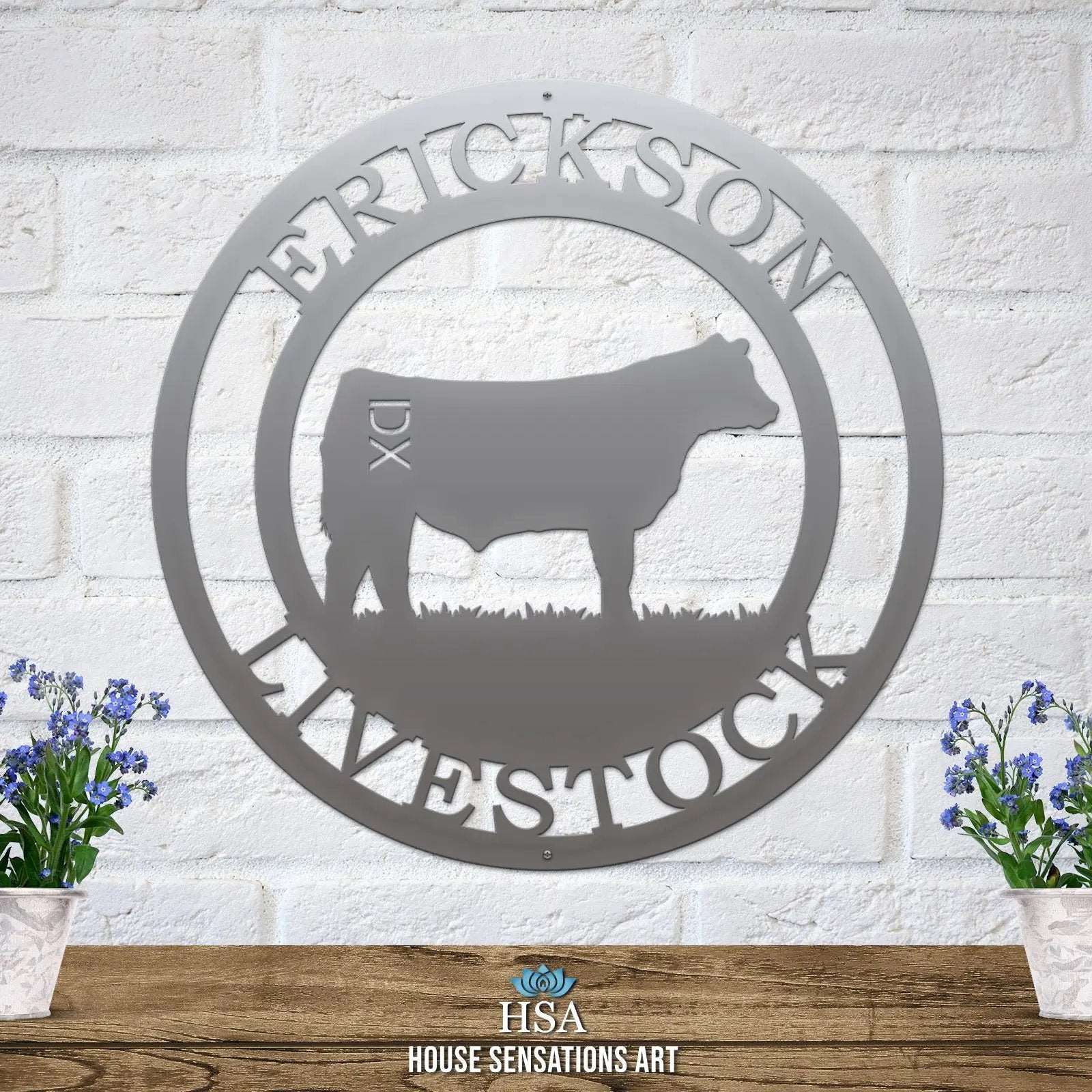 Custom metal cattle sign – personalized ranch plaque with house number and livestock brand