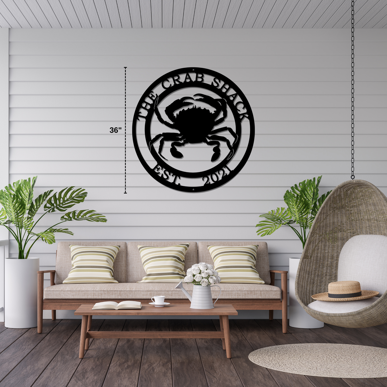 Personalized sea crab metal wall decor, durable outdoor marine-themed sign for home or garden