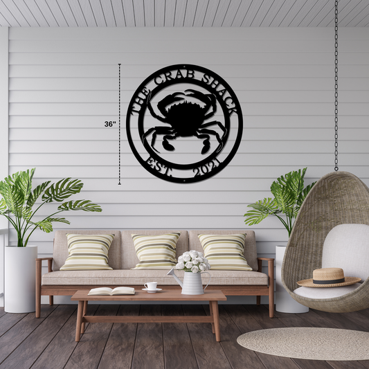 Personalized sea crab metal wall decor, durable outdoor marine-themed sign for home or garden