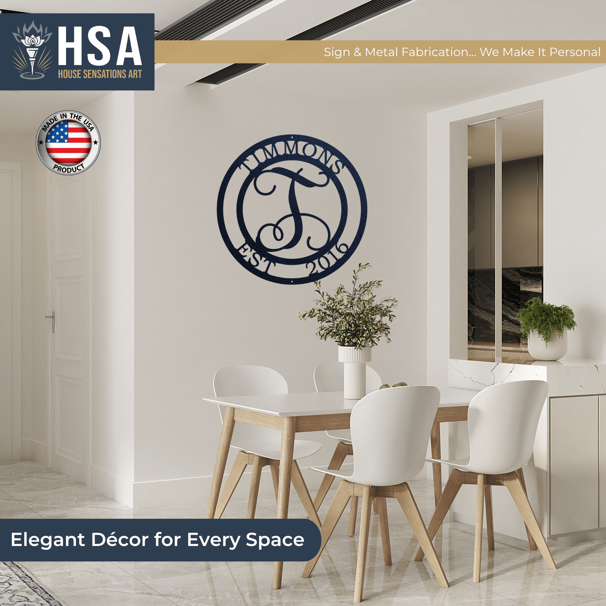 Custom Metal Family Name Sign – Personalized Monogram Wall Art - HouseSensationsArt