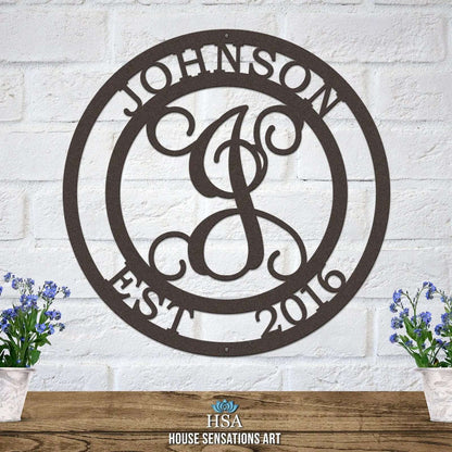 Custom Metal Family Name Sign – Personalized Monogram Wall Art - HouseSensationsArt