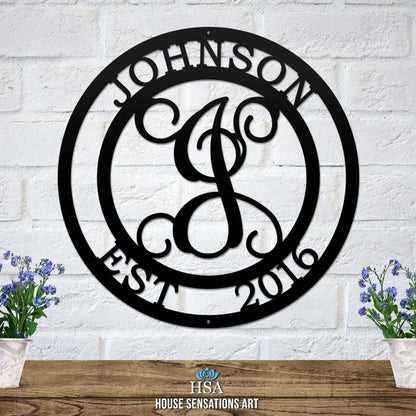 Custom Metal Family Name Sign – Personalized Monogram Wall Art - HouseSensationsArt