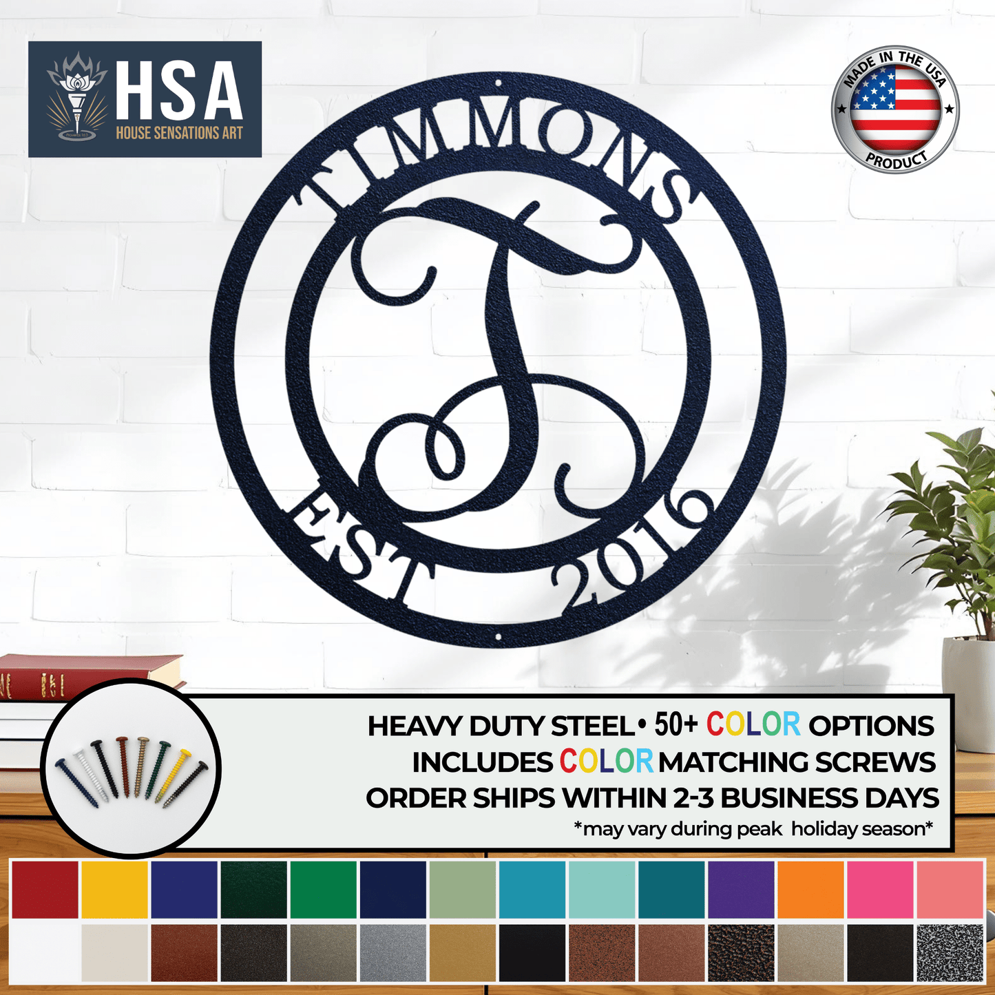 custom-metal-family-name-sign-personalized-monogram-wall-art-T-with color-options and screws-House-Sensations-Art.jpg