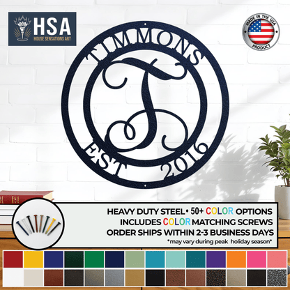 Custom Metal Family Name Sign – Personalized Monogram Wall Art - HouseSensationsArt