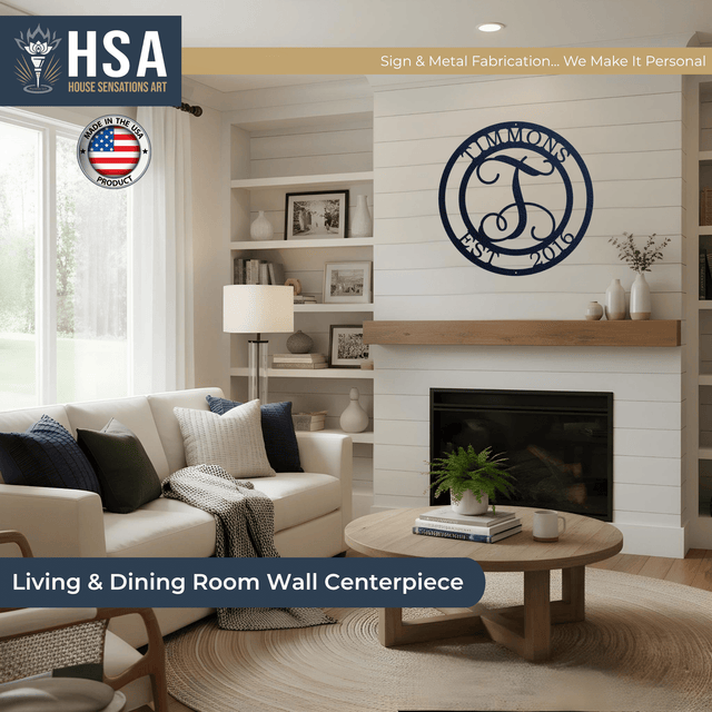 Custom Metal Family Name Sign – Personalized Monogram Wall Art - HouseSensationsArt