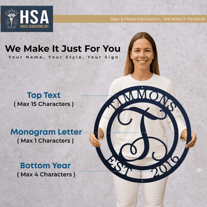 Custom Metal Family Name Sign – Personalized Monogram Wall Art - HouseSensationsArt