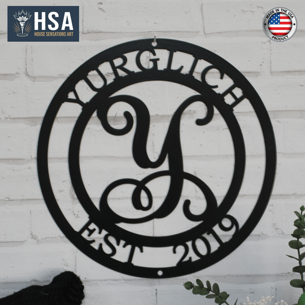 Letrero con monograma y apellido - Regalo para sexto aniversario - Letrero personalizado con apellido - Arte mural de metal con monograma - Letrero con apellido personalizado para bodas - Letrero metálico para decoración del hogar y exteriores