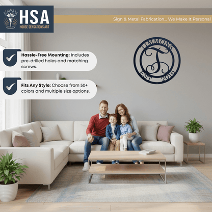 Custom Metal Family Name Sign – Personalized Monogram Wall Art - HouseSensationsArt