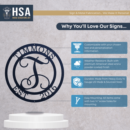 Custom Metal Family Name Sign – Personalized Monogram Wall Art - HouseSensationsArt