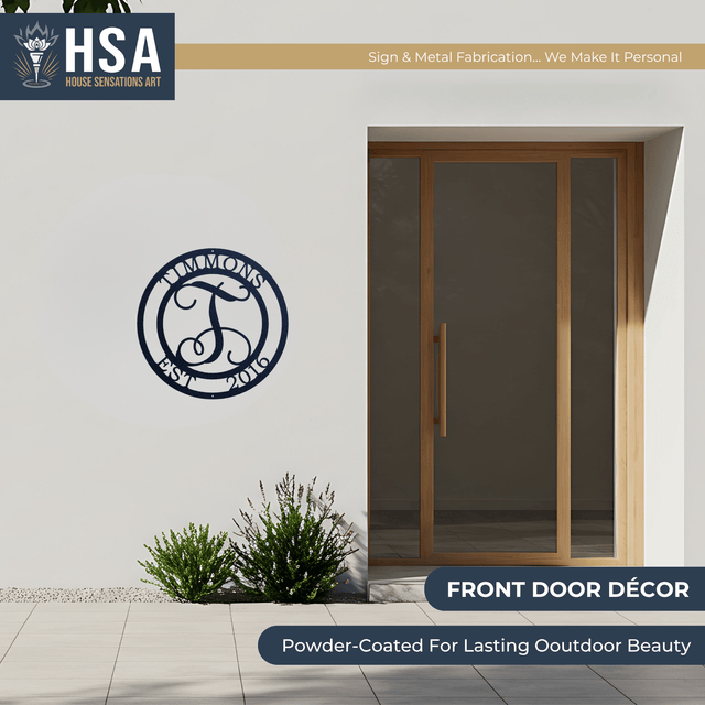 Custom Metal Family Name Sign – Personalized Monogram Wall Art - HouseSensationsArt