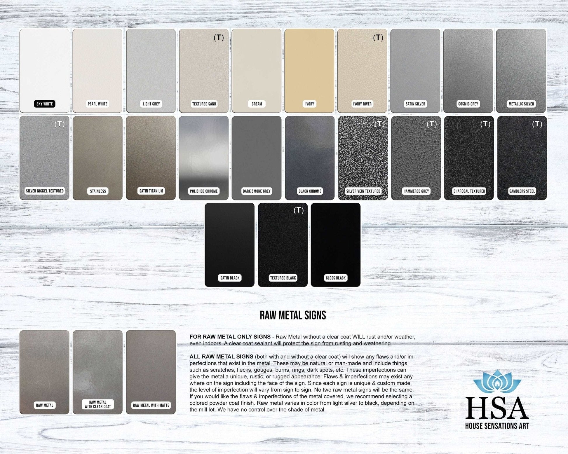 Powder coat color chart showing finishes: Candy or Textured, with colors ranging from Sky white to gloss black.