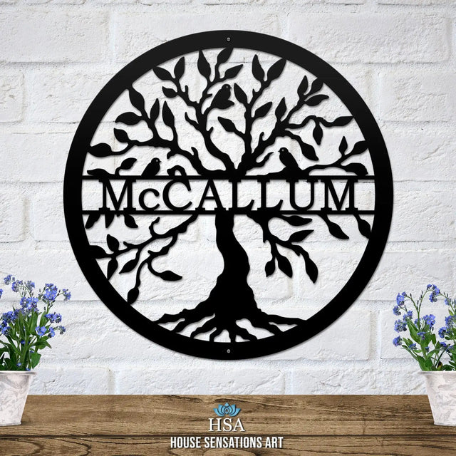 Custom metal tree of life art – personalized last name wall hanging for home, gift for couples or families