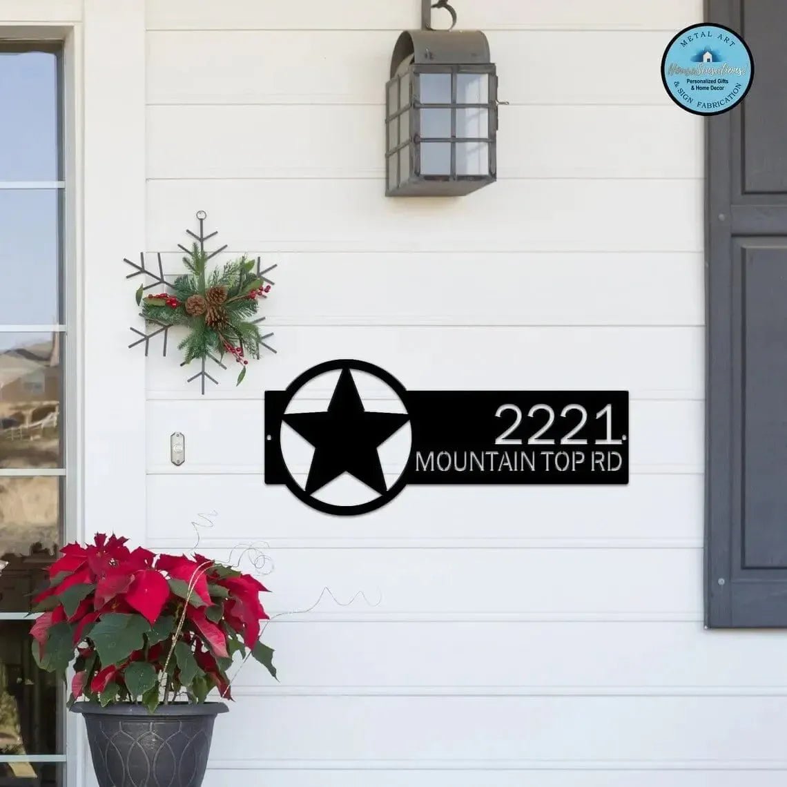 Custom metal address sign with star design, personalized house number plaque, powder coated outdoor décor for home exterior wall