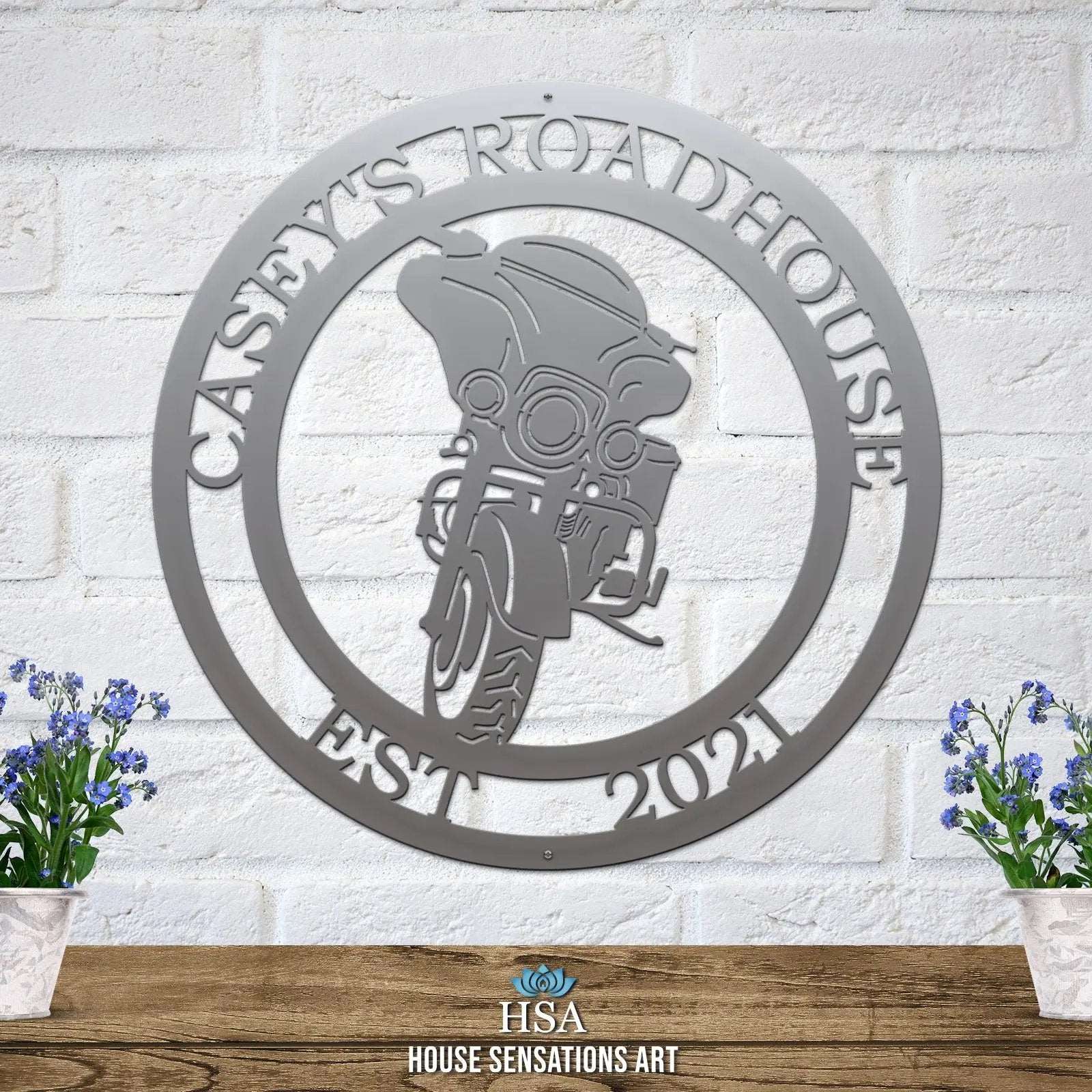 Custom motorcycle metal sign – personalized weather-resistant house address plaque for front door or garage decor