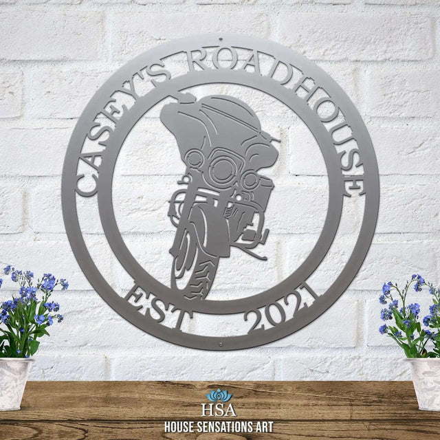Custom motorcycle metal sign – personalized weather-resistant house address plaque for front door or garage decor