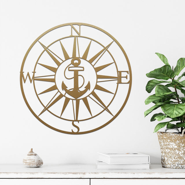 Custom nautical compass and anchor wall sign – personalized metal wall decor