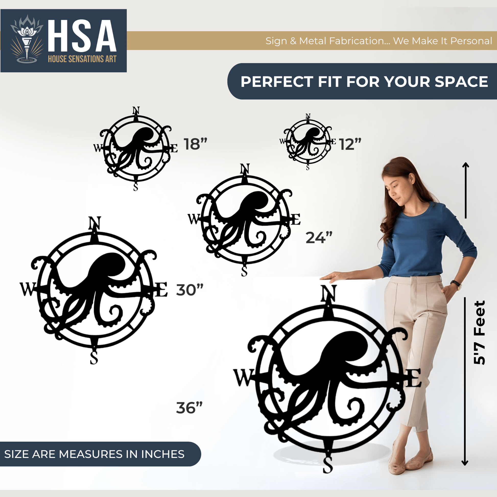 Custom Octopus Compass Sign – Nautical Metal Decor for Homes - HouseSensationsArt