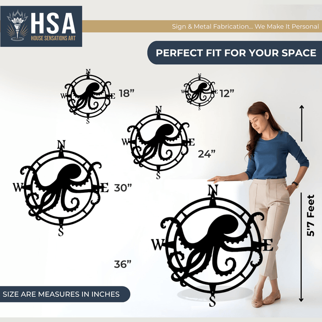 Custom Octopus Compass Sign – Nautical Metal Decor for Homes - HouseSensationsArt