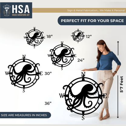 Custom Octopus Compass Sign – Nautical Metal Decor for Homes - HouseSensationsArt