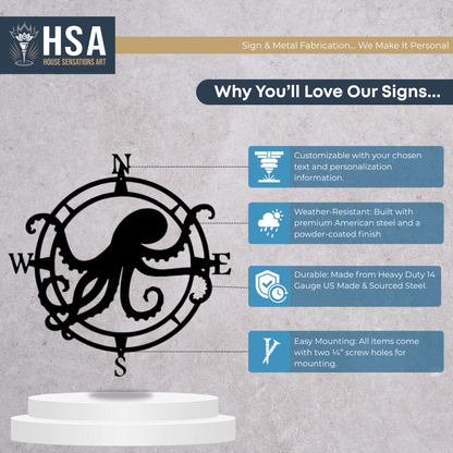 Custom Octopus Compass Sign – Nautical Metal Decor for Homes - HouseSensationsArt