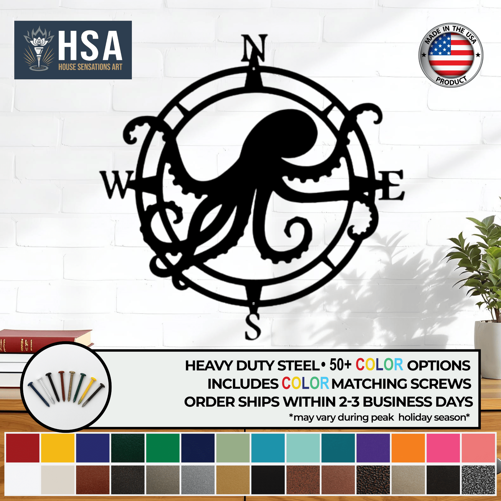 Custom Octopus Compass Sign – Nautical Metal Decor for Homes - HouseSensationsArt