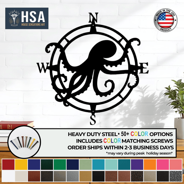 Custom Octopus Compass Sign – Nautical Metal Decor for Homes - HouseSensationsArt