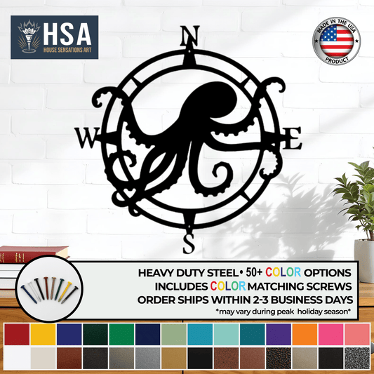 Custom Octopus Compass Sign – Nautical Metal Decor for Homes - HouseSensationsArt