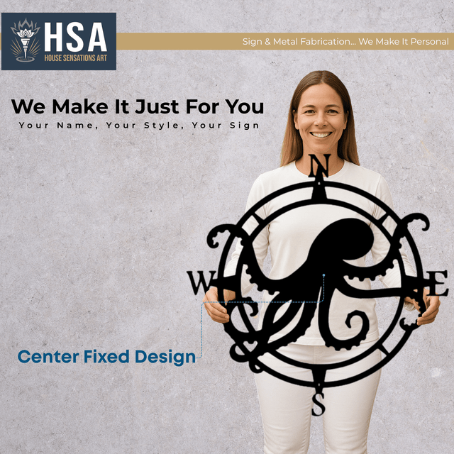 Custom Octopus Compass Sign – Nautical Metal Decor for Homes - HouseSensationsArt