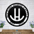 Custom personalized metal farm sign featuring “Rocking Horse Cattle” design, displayed on a white brick wall, perfect for rustic or modern farmhouse décor and custom property signage.