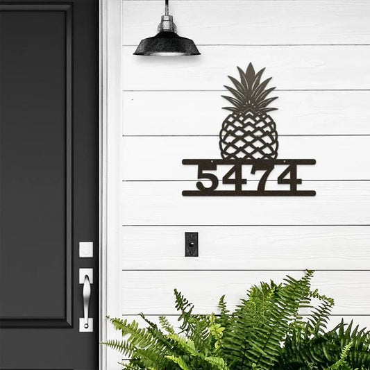 Custom Pineapple Address Sign | Tropical Metal House Plaque - HouseSensationsArt