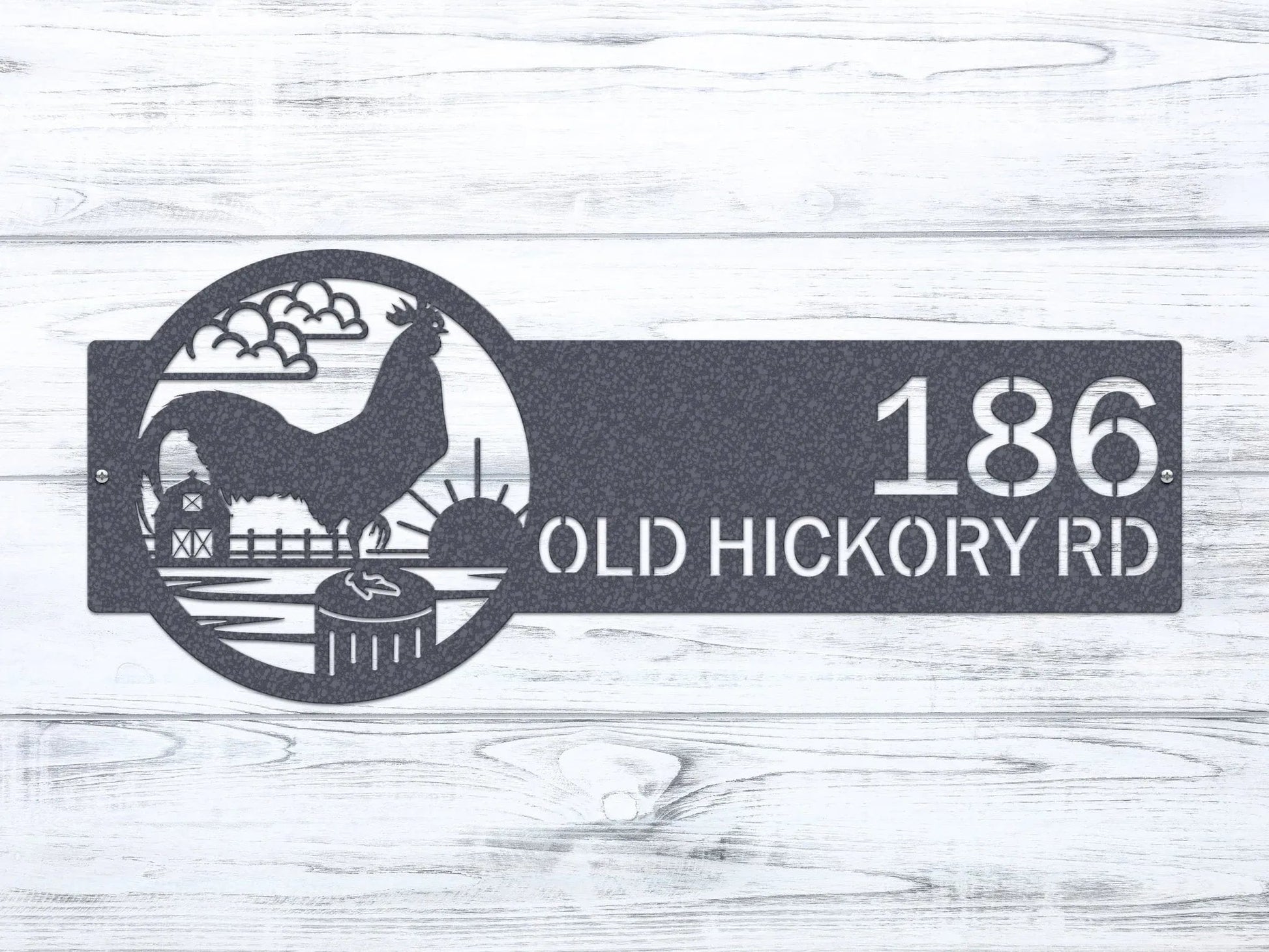 Custom Rooster Metal Sign – Farm Address Plaque for Home - HouseSensationsArt
