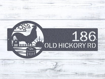 Custom Rooster Metal Sign – Farm Address Plaque for Home - HouseSensationsArt