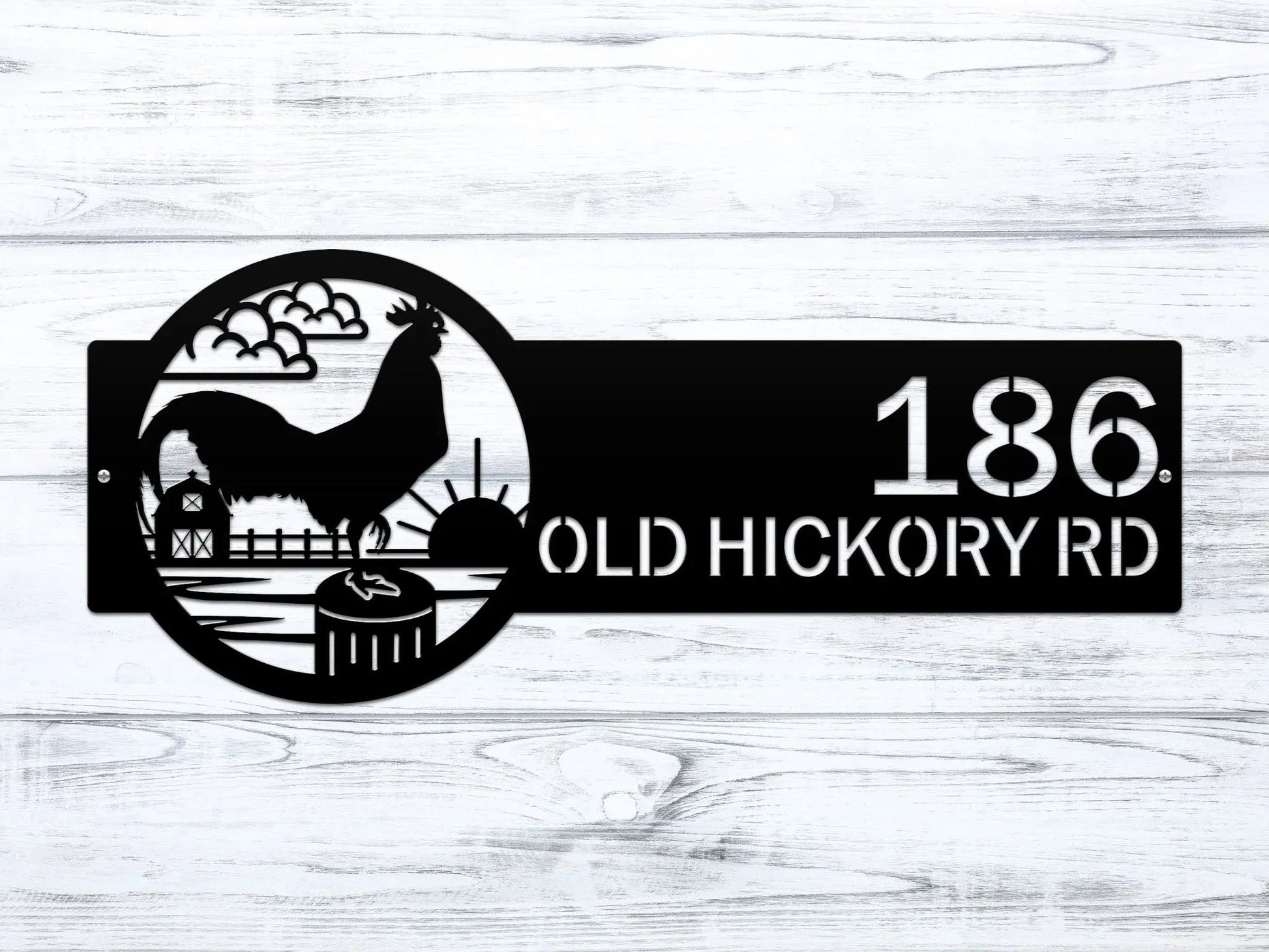 Custom Rooster Metal Sign – Farm Address Plaque for Home - HouseSensationsArt
