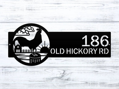 Custom Rooster Metal Sign – Farm Address Plaque for Home - HouseSensationsArt