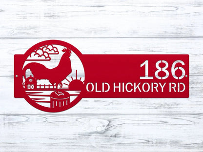 Custom Rooster Metal Sign – Farm Address Plaque for Home - HouseSensationsArt