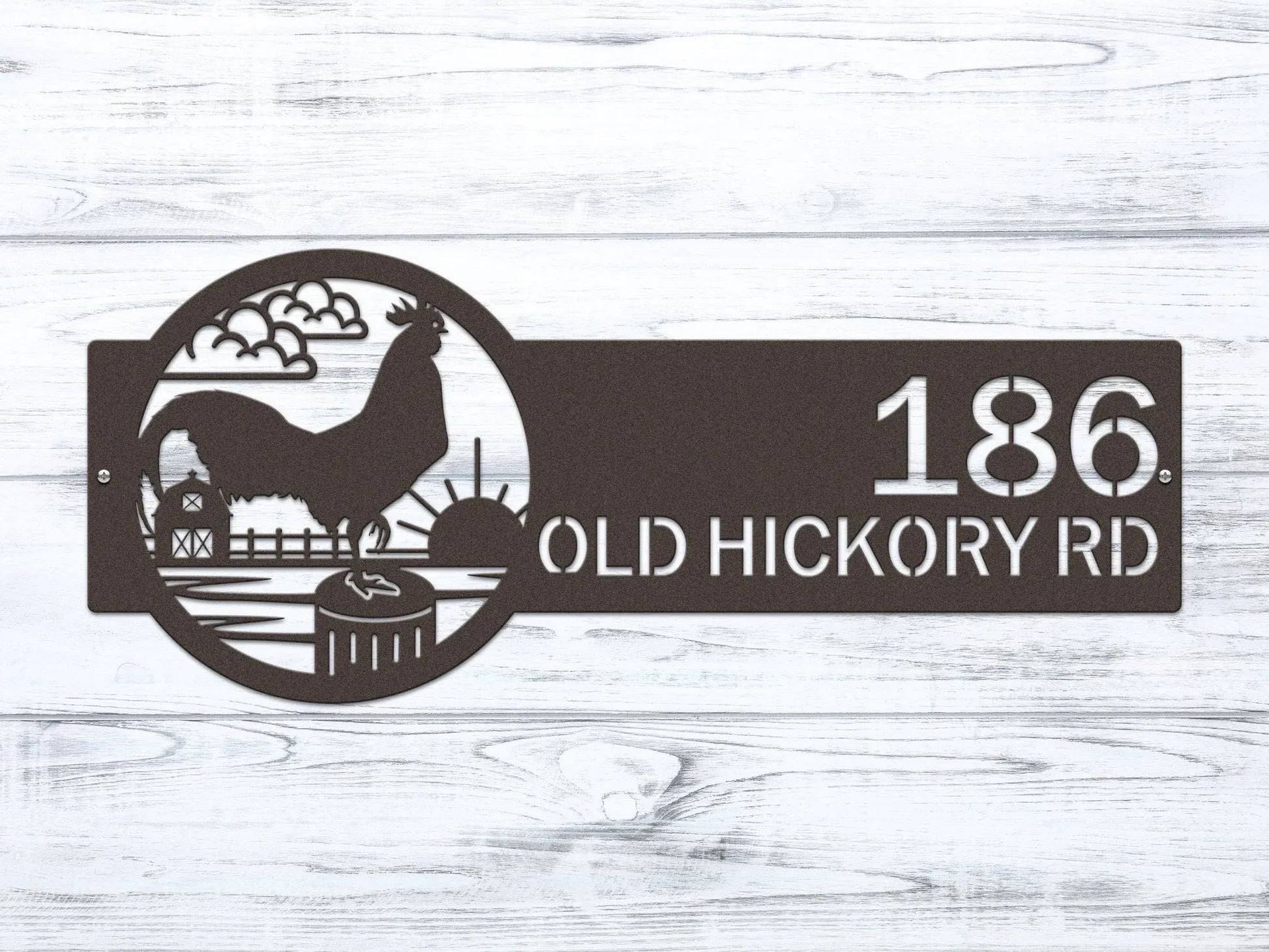 Custom Rooster Metal Sign – Farm Address Plaque for Home - HouseSensationsArt