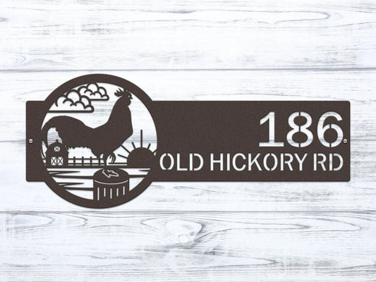 Custom Rooster Metal Sign – Farm Address Plaque for Home - HouseSensationsArt