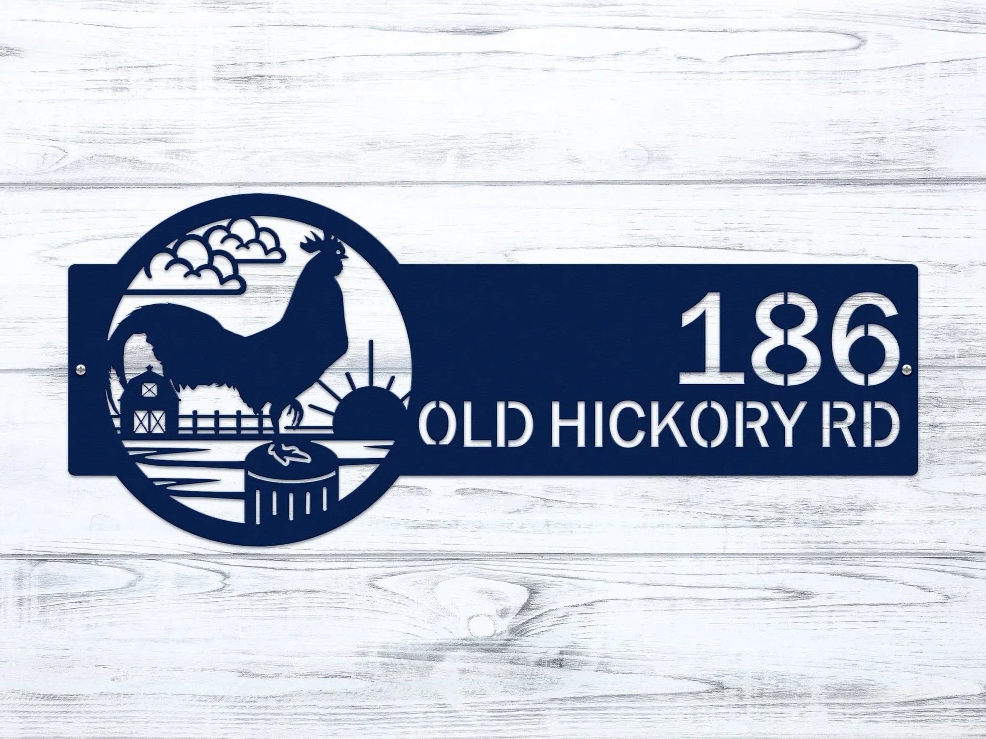 Custom Rooster Metal Sign – Farm Address Plaque for Home - HouseSensationsArt