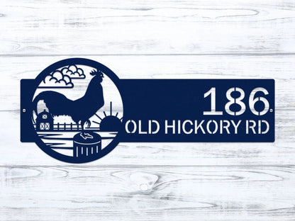Custom Rooster Metal Sign – Farm Address Plaque for Home - HouseSensationsArt