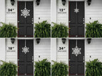 HSA wreath size examples displayed on a white door with door hangers and measurements, showcasing different dimensions and installation options for accurate selection.