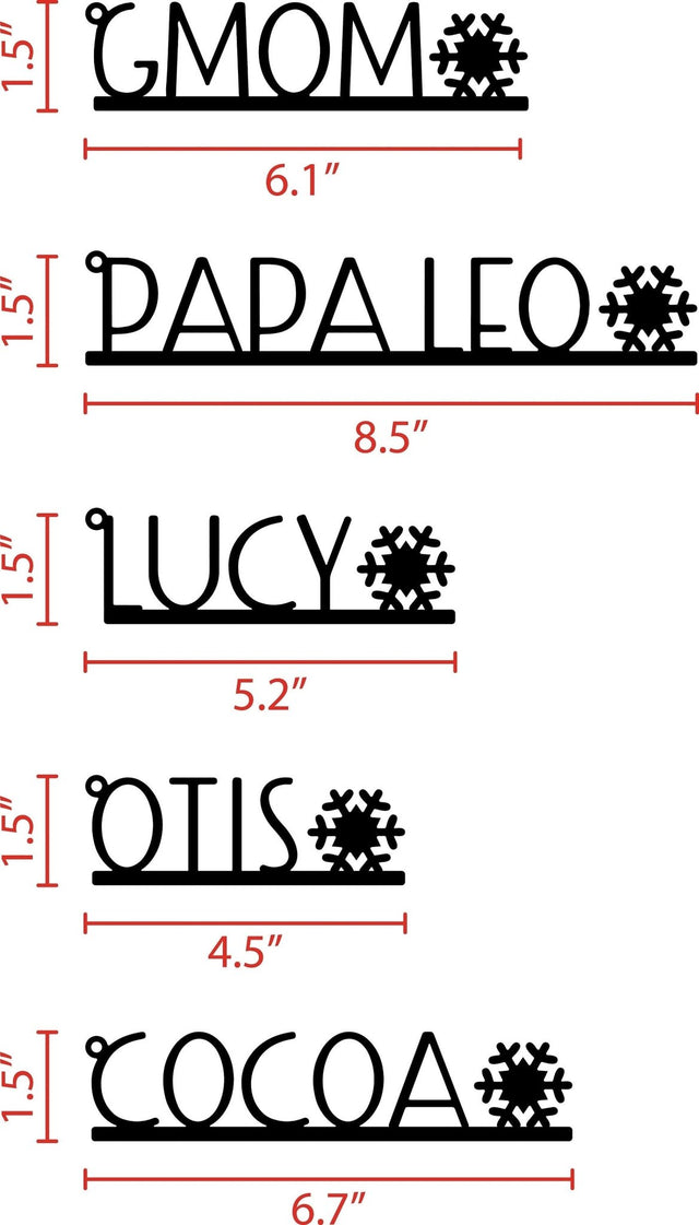 Custom snowflake name tags size sample