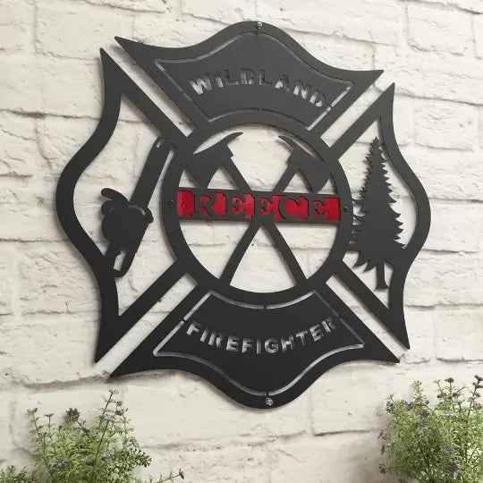 Custom Wildland Firefighter wall plaque – Maltese cross address sign for home, station, or cabin.