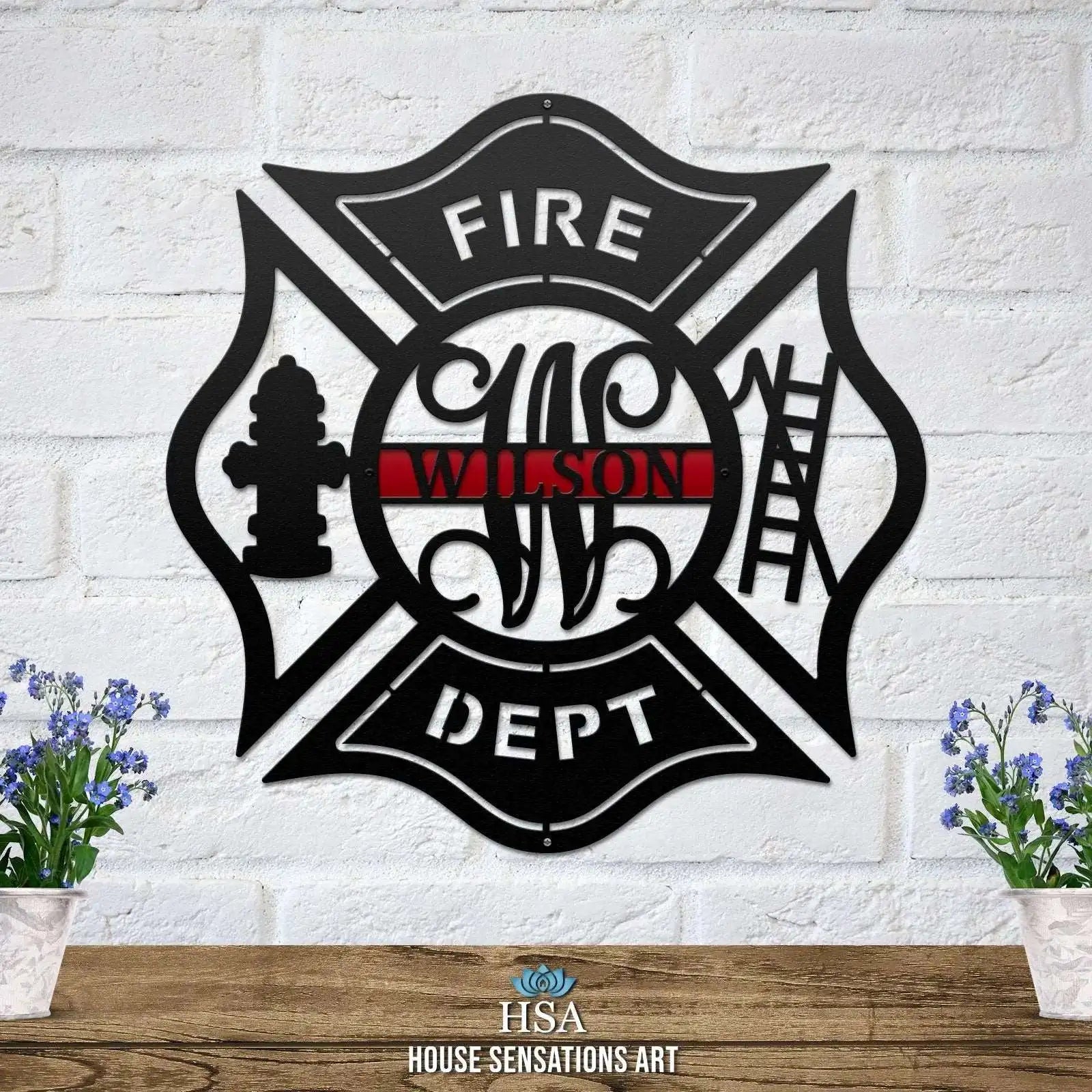 FIREFIGHTER METAL MALTESE CROSS LADDER DOOR HANGER Americana Sign House Sensations Art